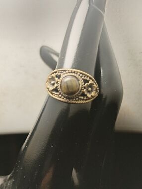 Tiger's Eye Crystal Brass Ring Size 5.5 Vintage Very Unique
